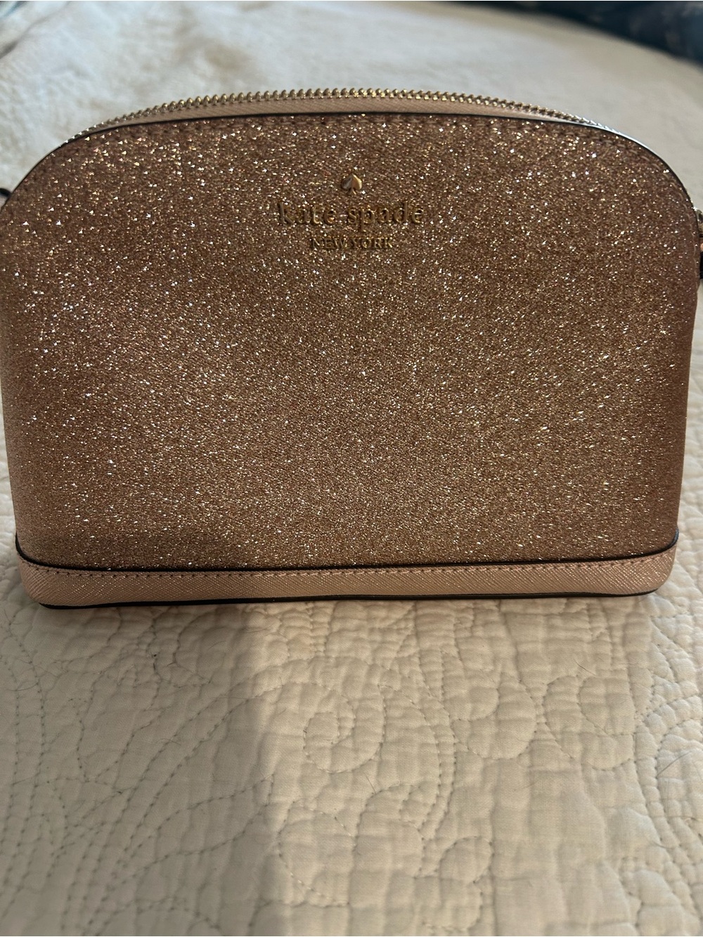 kate spade glitter dome crossbody in rose gold